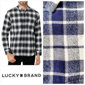 Lucky Brand Plaid Workwear Cloud Soft Long Sleeve Button-Down Flannel Navy/White